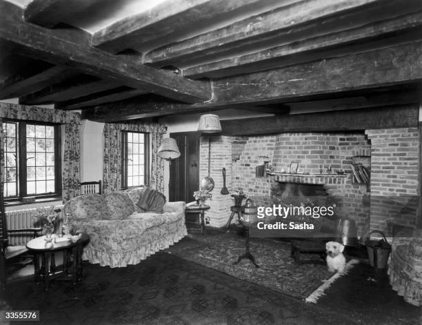 Diana Beaumont's living room in her home on the Pilgrim's way at Woldingham in Surrey.