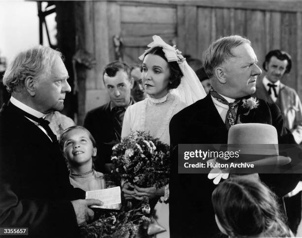 ZaSu Pitts and W.C. Fields star as the bride and groom in a scene from the Paramount film 'Mrs Wiggs of the Cabbage Patch', directed by Norman Taurog.