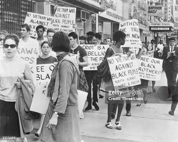 Youth group protesting about the use of Federal Troops to control the race riots in Newark, New Jersey.
