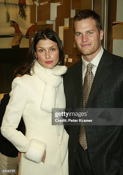 Quarterback Tom Brady and actress Bridget Moynahan attend the Ermenegildo Zegna Flagship store opening April 13, 2004 in New York City.