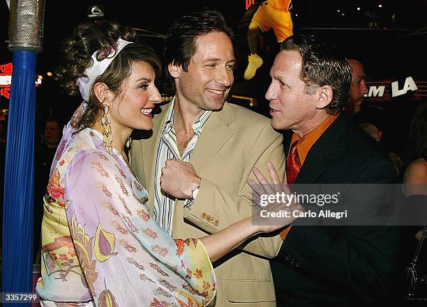 Actress Nia Vardalos David Duchovny and Stephen Spinella at the after party following the world premiere of her movie 'Carla and Connie' at the Hard...