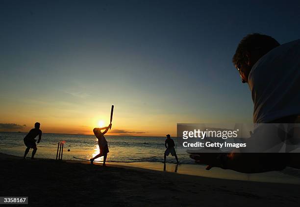 General action from the vodafone beach cricket challenge at Lashings bach bar, on April 7 in St Johns, Anigua.