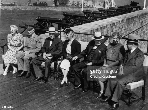 Allied leaders and their wives sitting together in Quebec ; Clementine Churchill , Governor General of Canada the Earl of Athlone , American...
