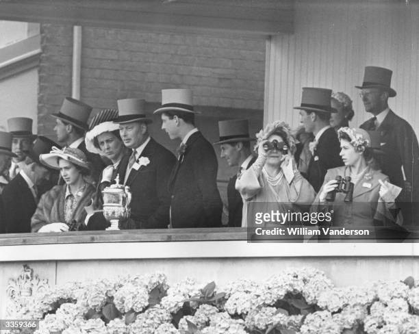 Royal party watching the races at Ascot racecourse on Royal Hunt Cup Day ; Princess Margaret , Katherine, Duchess of Kent, Henry, Duke of Gloucester,...