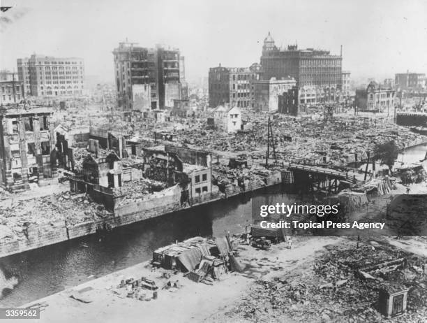 The ruins of Nihombashi, Tokyo, Japan, after the earthquake.