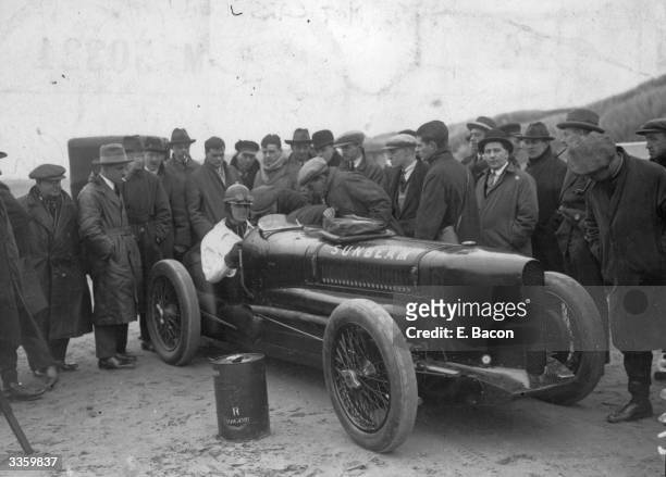 British racing driver Sir Henry Segrave behind the wheel of his Sunbeam at Southport for the Trial on Sands.
