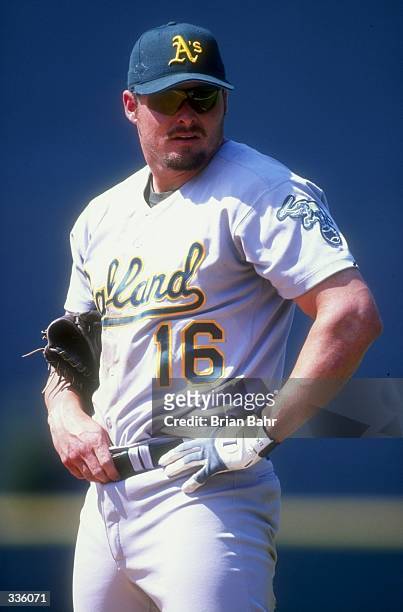 Jason Giambi of the Oakland Athletics stands ready during the interleague game against the Colorado Rockies at Coors Field in Denver Colorado. The...