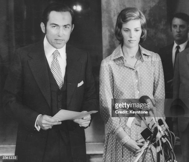 The deposed King of Greece, King Constantine II and his wife Queen Anne-Marie giving a press conference in Rome.