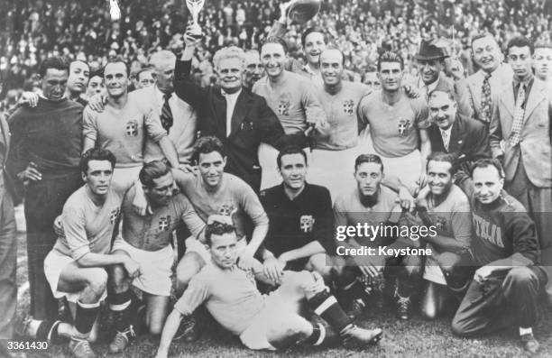 The Italian national football team after winning a match against Hungary.