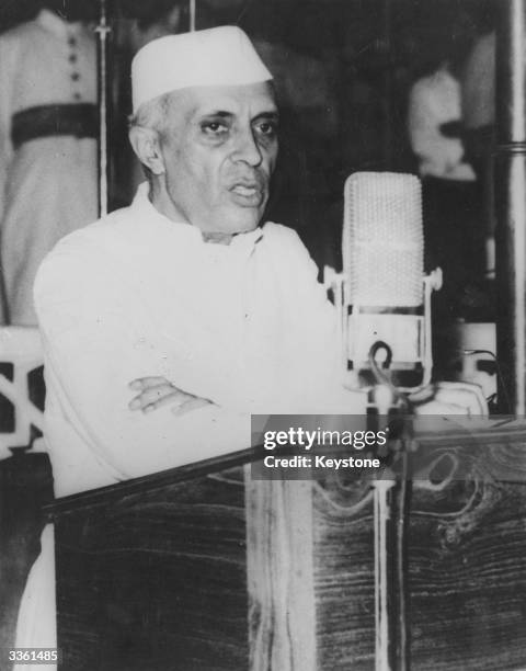 Indian nationalist leader Jawaharlal Nehru on the occasion of his becoming premier of the new Union of India, asking members of the Constituent...