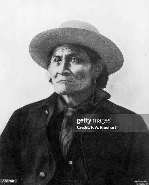 Chief Geronimo of the Apache tribe of Native Americans photographed in captivity.