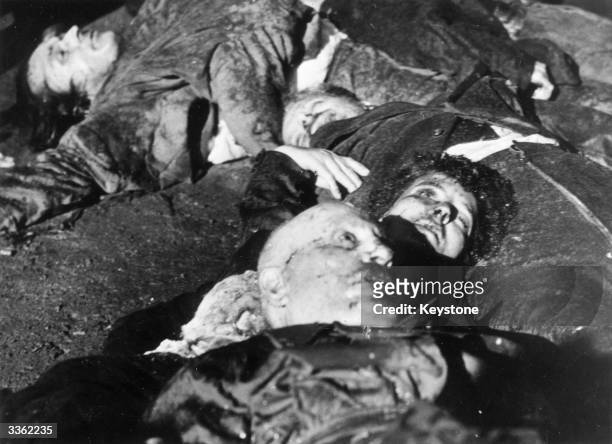 Benito Mussolini the Italian dictator lies dead in Milan's Piazza Loroto with his mistress Claratta Petacci.