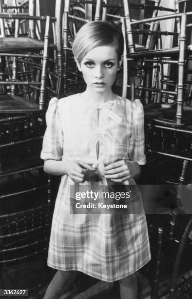 Fashion model, Twiggy wearing a dress from her 'Twiggy' label range on sale high street stores.