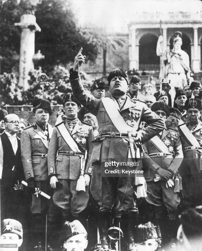 Duce Premier-dictator of Italy, Benito Mussolini addressing a fascist ...