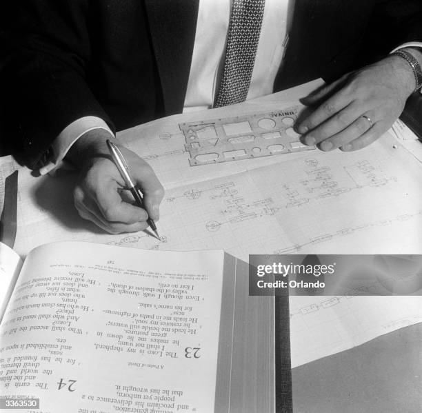 Flow chart being prepared by a mathematician to show steps in giving Univac instructions and use of resultant data.