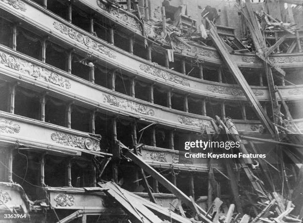 The interior of the Scala Opera House in Milan, Italy, following its destruction in 1943 by World War II air raid attacks. Built in 1776-68 by the...