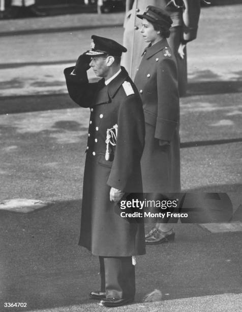 King George VI and Princess Elizabeth attending a service of remembrance at the Cenotaph, Whitehall, London.