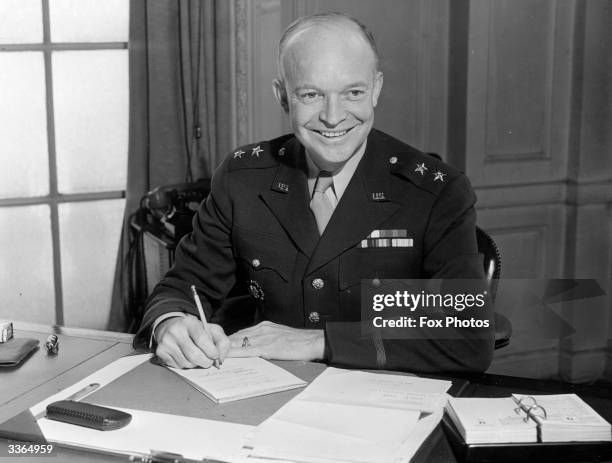 Major General Dwight D Eisenhower in his office. Eisenhower was later elected the 34th President of the United States.