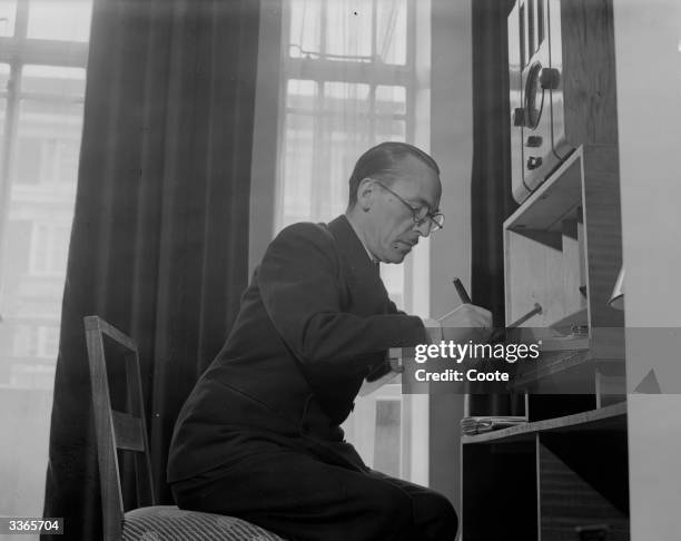 Colonel Casado of the Spanish Republican Army, at work on his book on Spanish history.