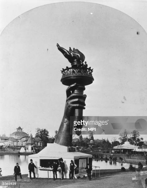 The hand and torch of the Statue of Liberty on display at the 1876 Centennial Exhibition, in Philadelphia, ten years before the rest of the statue...