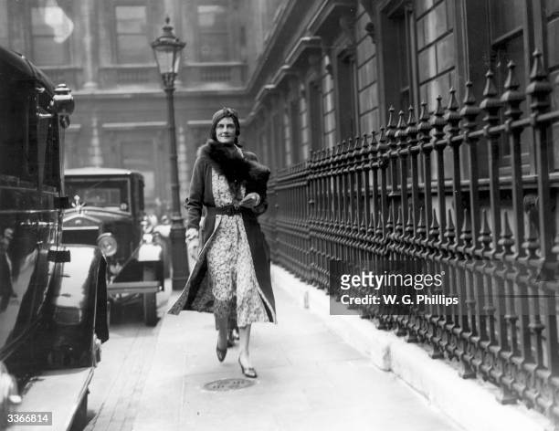 Lady Clementine Churchill, wife of Winston Churchill, outside the Royal Academy, Piccadilly, London.