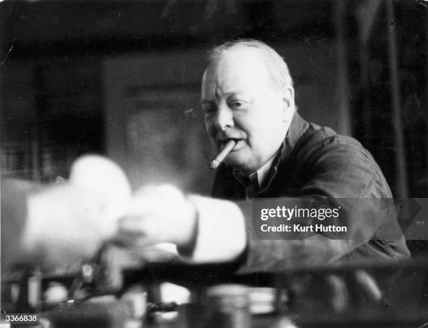 British statesman Winston Churchill , at his home at Chartwell in Kent. Original Publication: Picture Post - 90 - Churchill At Chartwell - pub. 1939