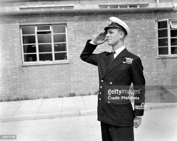 Lieutenant Philip Mountbatten, husband of Princess Elizabeth resumes his attendance at the Royal Naval Officers' School at Kingsmoor in Hawthorn,...