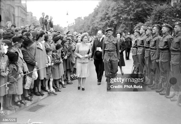 Princess Elizabeth inspects the Guard of Honour of the Northamptonshire Regiment whilst on a visit to Northampton to open the General Hospital and...