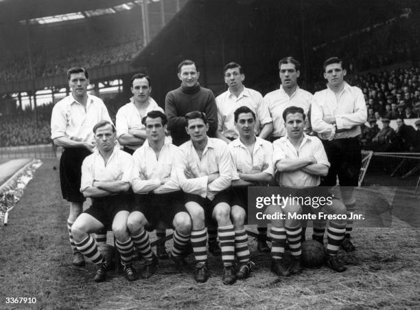 Huddersfield Town football team. Back row, left to right, Staniforth, McGarry, Wheeler, Quested, Kelly and Taylor. Front row, left to right, Burrell,...