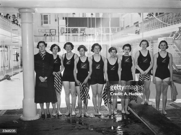 Members of the Oxford University Women's Swimming Club captain A Watts, L Mitchell, H Hoare, D Godfrey, J Dixon, A Poole, P Loveday, M Gilmore and M...