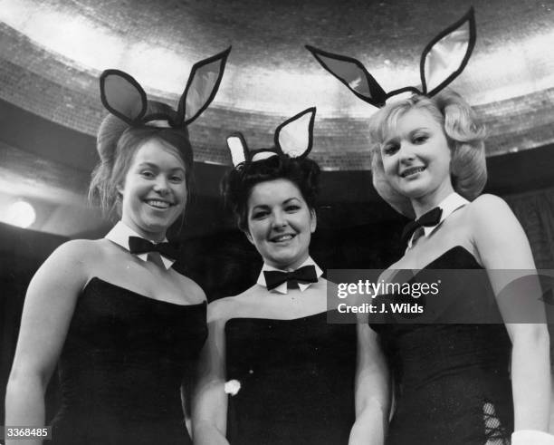 Playboy-style 'bunny girls' at Paul Raymond's Bal Tabarin nightclub in Hanover Square, London, 11th February 1963. Left to right: Marina Hunt,...