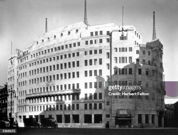 Side view of Broadcasting House, headquarters of the British Broadcasting Corporation , at Langham Place, London.