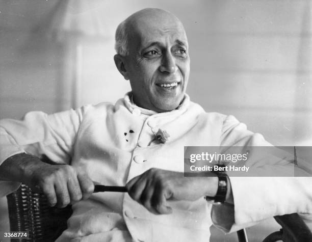 Jawaharlal Nehru , the first Prime Minister of independent India, looking relaxed during an interview. Original Publication: Picture Post - 5141 - A...