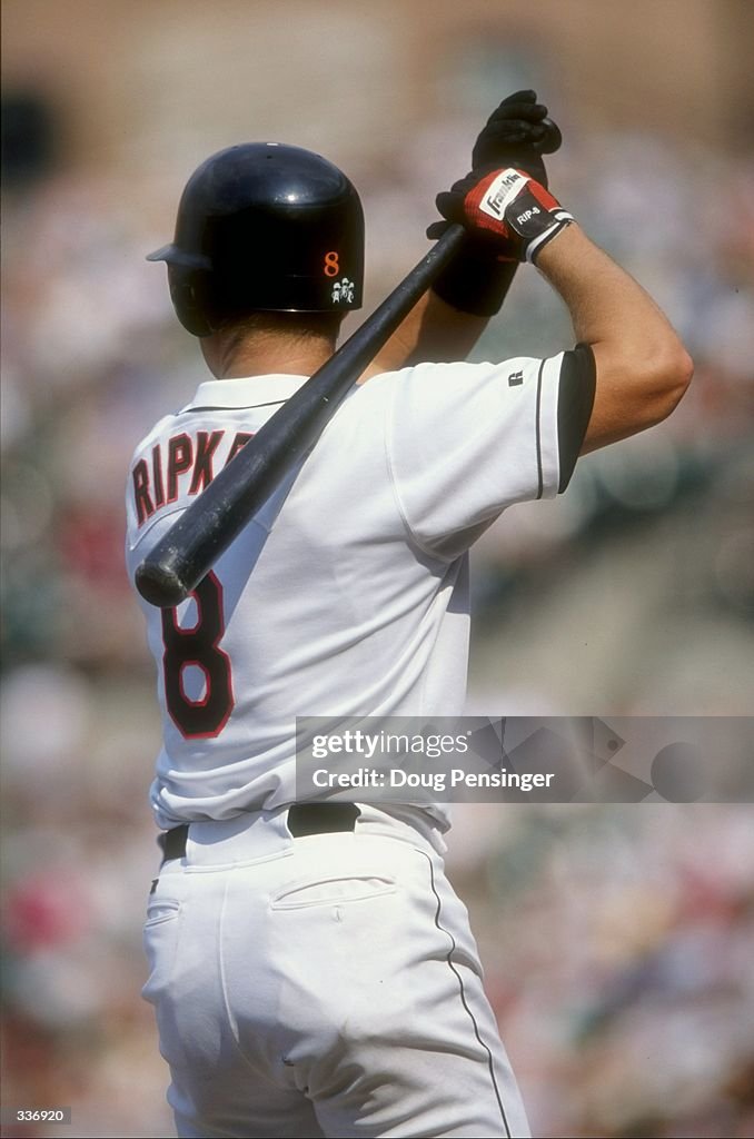 Cal Ripken Jr. Model Third baseman Cal Ripken Jr. #8 of the Baltimore Orioles waits for a ...