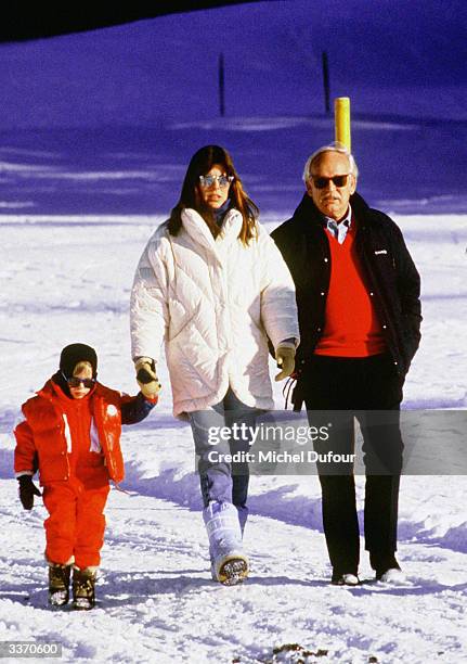 Prince Rainier III of Monaco with daughter Princess Caroline and her son Andrea on holiday in 1987 in St Moritz, Switzerland.