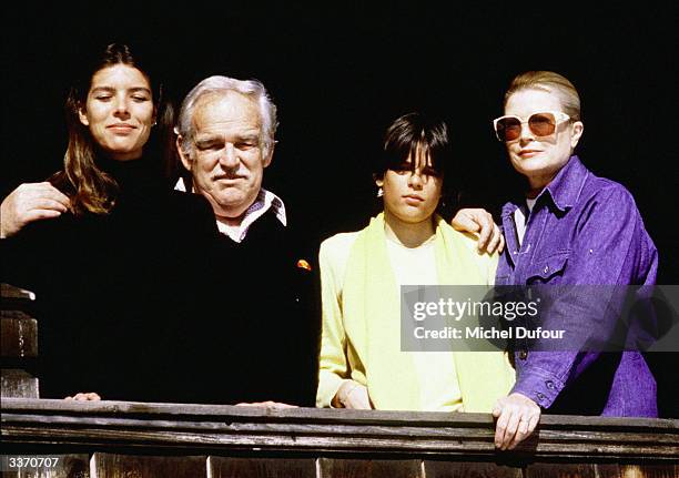 Prince Rainier III of Monaco poses with daughters Princess Caroline, Princess Stephanie and wife Princess Grace Kelly at Schonried, in 1981 in...