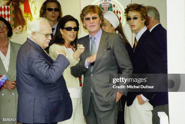 Prince Rainier III of Monaco with daughter Princess of Hanover Caroline and husband Ernst August, behind sons Andrea and Pierre at the Monaco Formula...