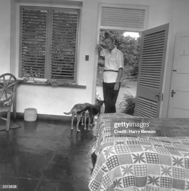 British writer Ian Fleming at his home Goldeneye in Jamaica.