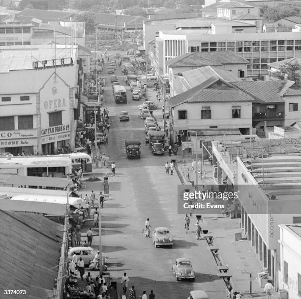 Busy street in the business district of Accra, capital of Ghana.