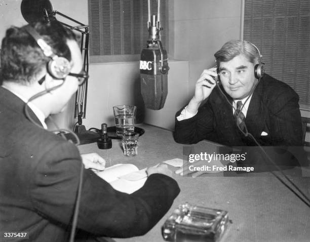 Labour politician Aneurin Bevan who founded the National Health Service, being interviewed for the BBC radio programme 'Today'.