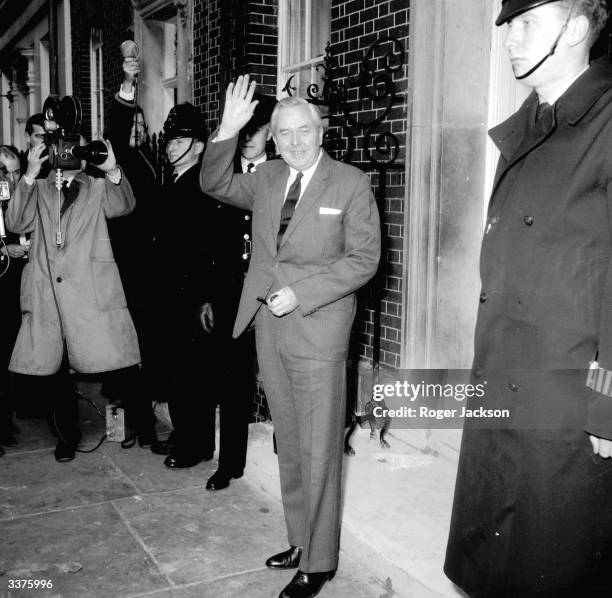 Harold Wilson arriving at 10 Downing Street after being elected as Britain's new prime minister.