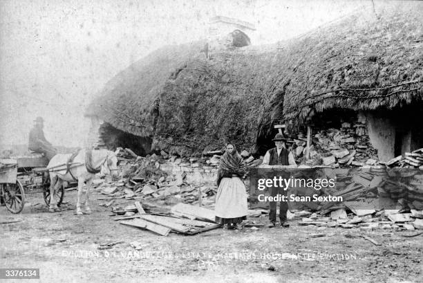 Irish tenants evicted by landlords from their smallholding for the non-payment of rent on the estate of Captain Hector Vandeleur in County Clare.