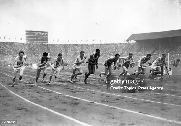 The start of the 1948 Olympic 800 metres final at Wembley Stadium. The winner was America's Malvin Whitfield.