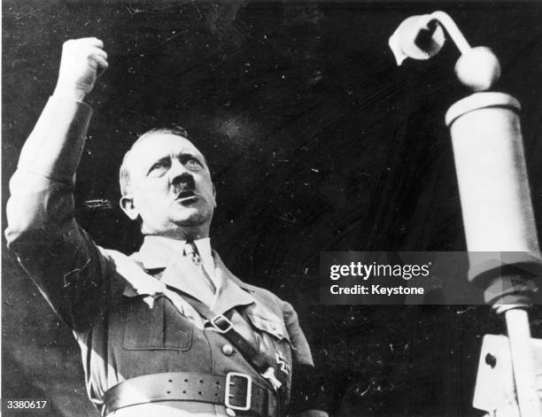 Austrian born German fascist dictator Adolf Hitler .