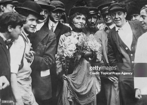 British suffragette Emmeline Pankhurst , in the area of New York known as the Battery, after her release from Ellis Island.