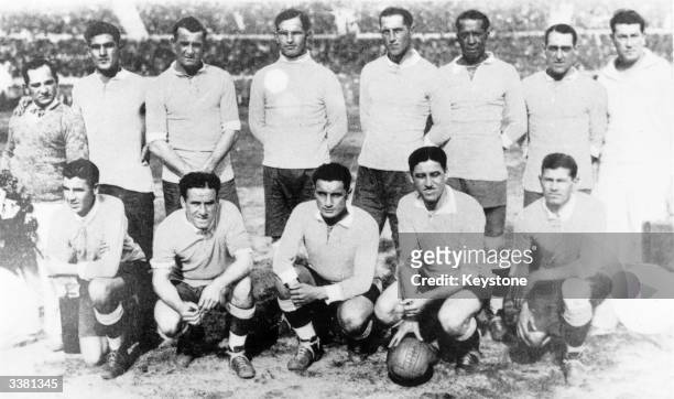 The 1930 Uruguay football team, winners of the first World Cup competition. The team comprises of; Alvero Gestido, Jose Mazassi, enrique Ballestrero,...