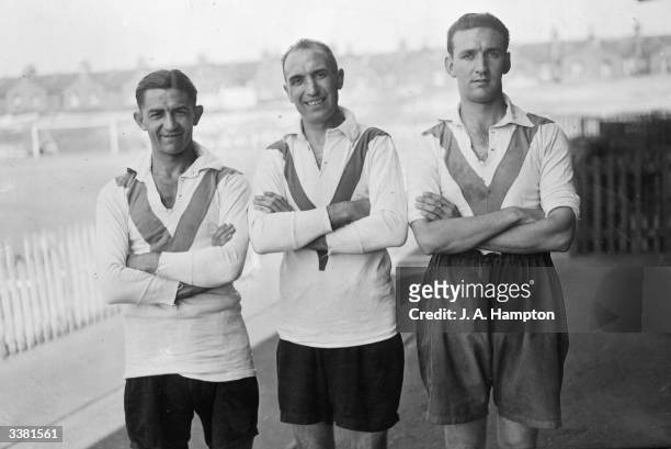 Leyton Orient FC soccer players, left to right: W Stroud, W Brown and R Sales.