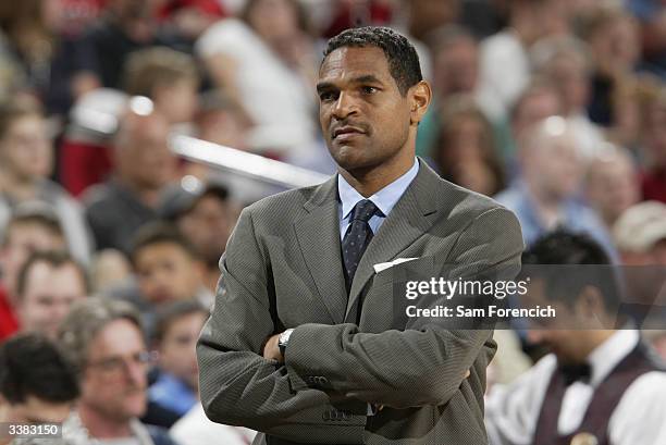 Head coach Maurice Cheeks of the Portland Trail Blazers looks on during the game against the New Orleans Hornets at the Rose Garden on April 3, 2004...