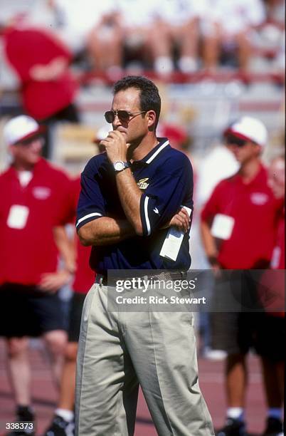Head coach Gary Pinkel of the Toledo Rockets looks on during the game against the Ohio State Buckeyes at the Ohio Stadium in Columbus, Ohio. The...