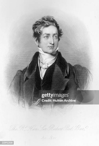 British politician and Prime Minister Sir Robert Peel , the founder of the modern police force and the Conservative Party.